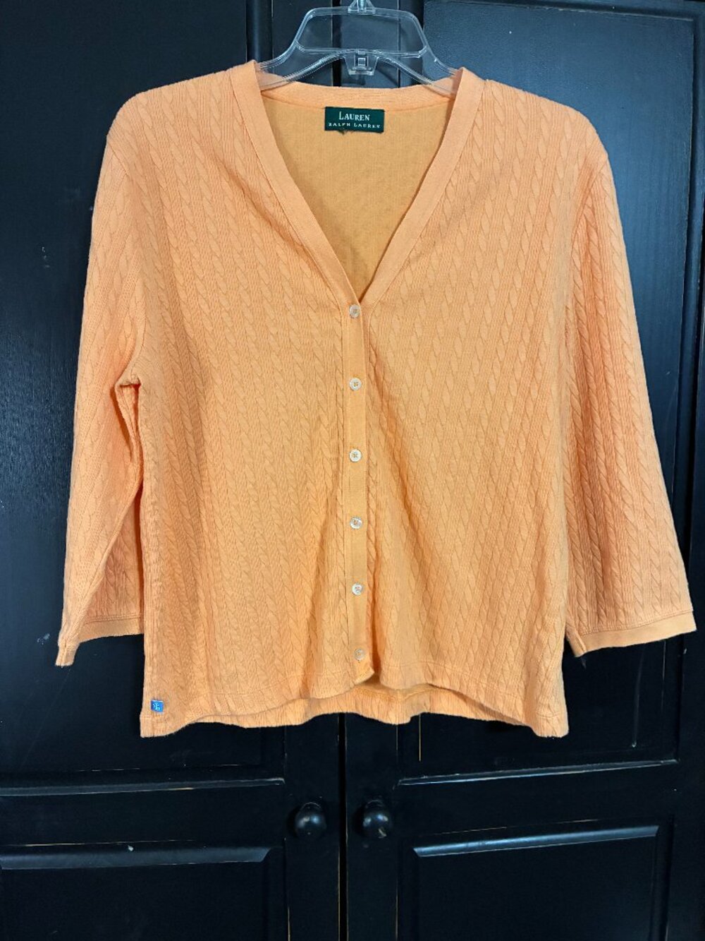 Lauren Ralph Lauren Sweater Orange Cream Medium Cotton Blend Cardigan #ralphlaur